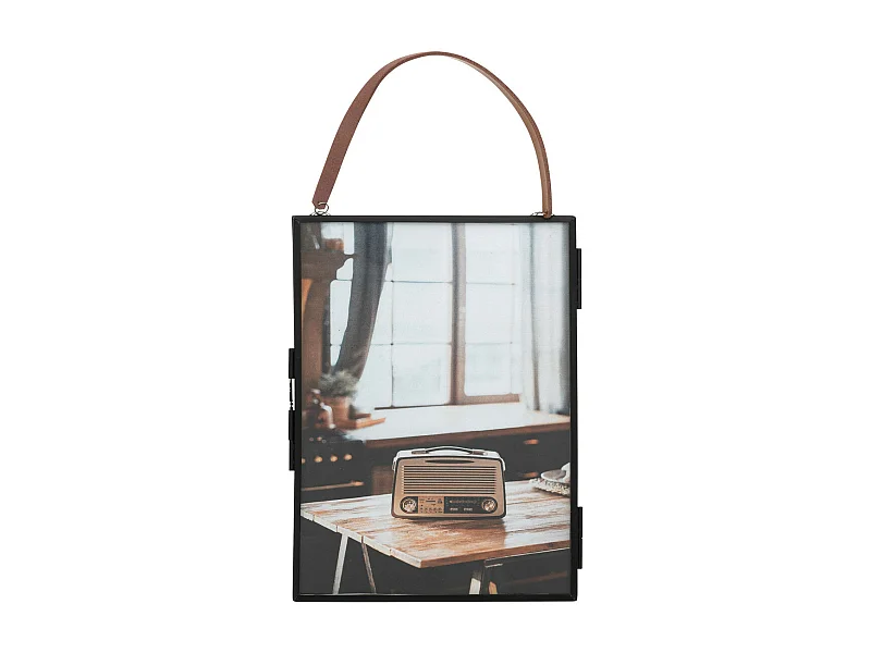 Cadre photo recto & verso en métal Noir 14 x 28 cm