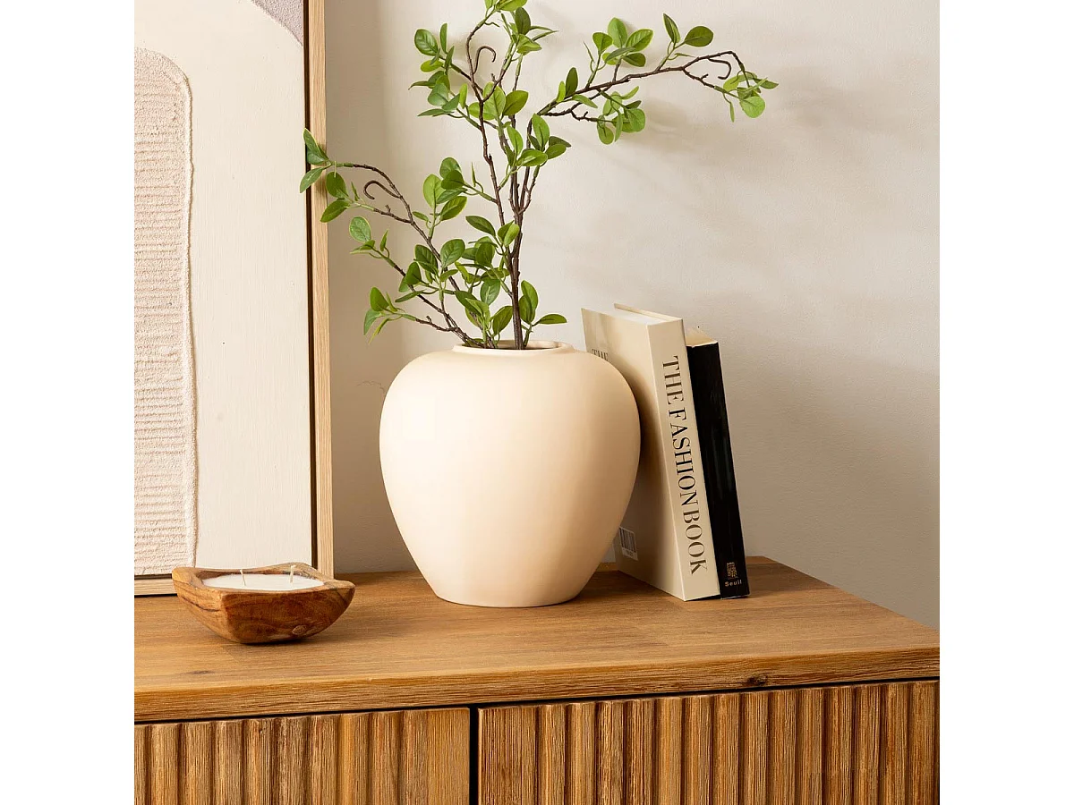 Vase boule en céramique mat Beige H 22 cm