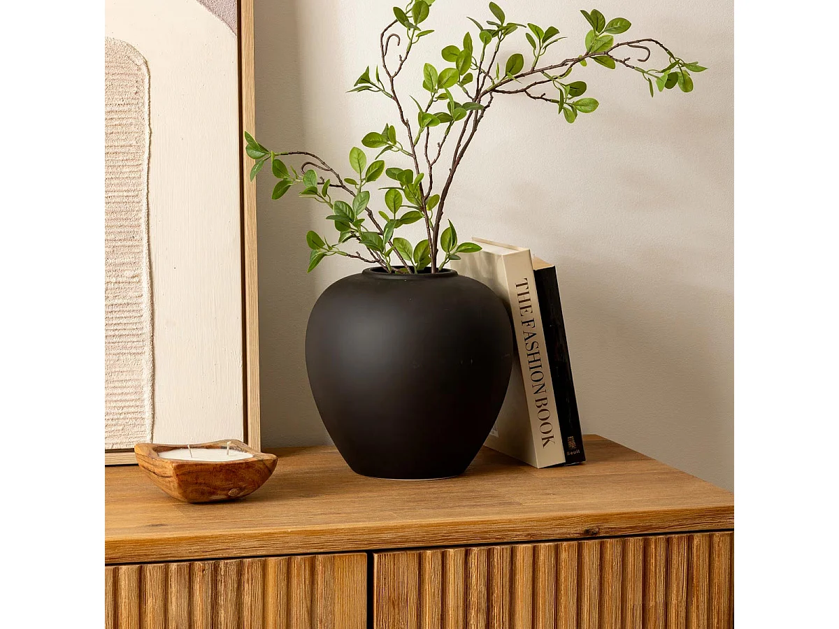 Vase boule en céramique mat Noir H 22 cm