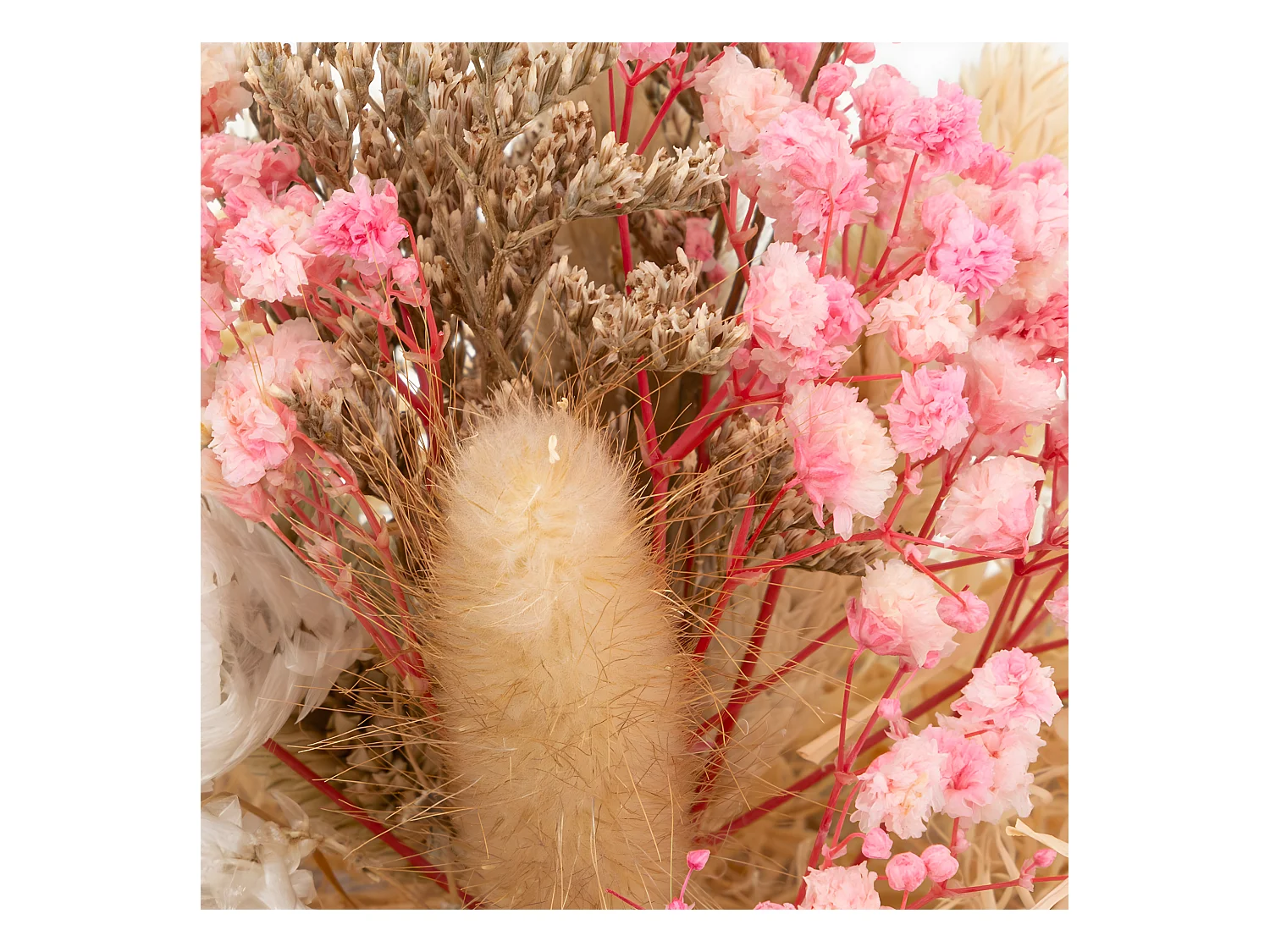 Compo de Fleurs Séchées dans une Boule en verre sur support en bois