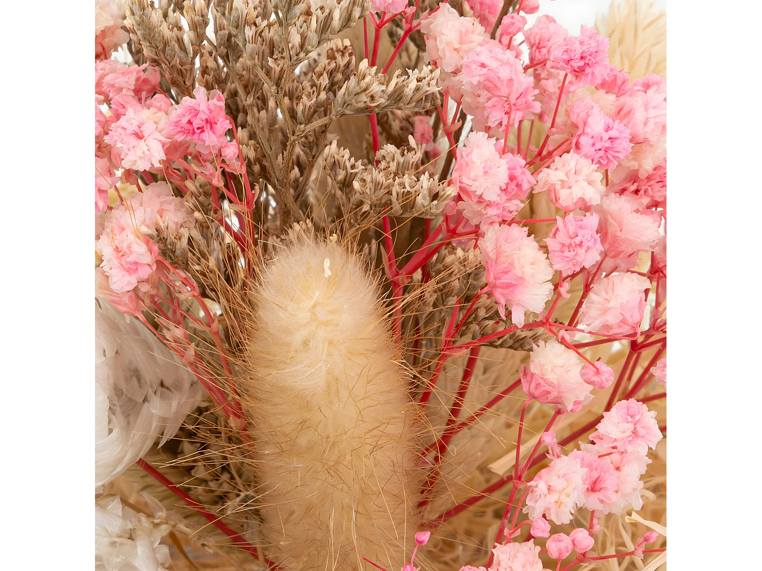 Compo de Fleurs Séchées dans une Boule en verre sur support en bois
