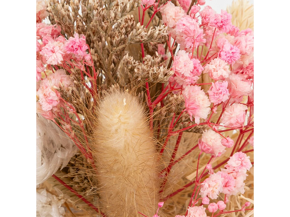 Compo de Fleurs Séchées dans une Boule en verre sur support en bois