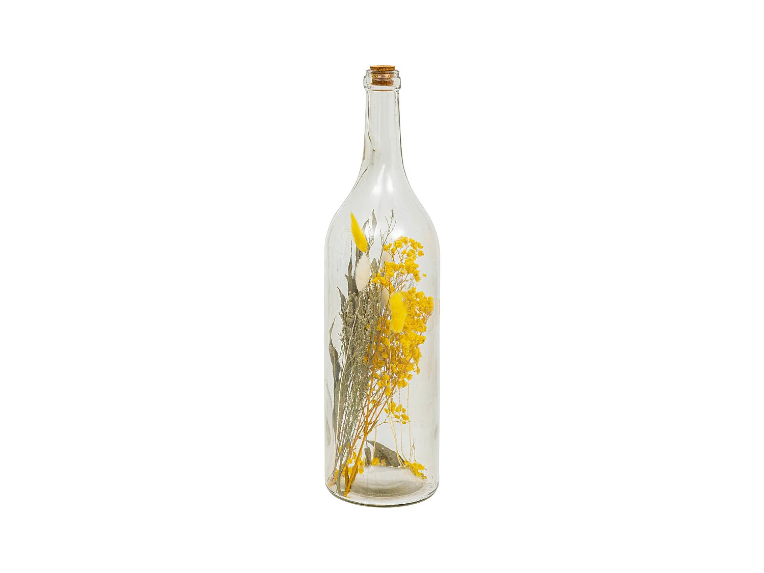 Fleurs Séchées Jaune dans une Bouteille en Verre H 46.6 cm