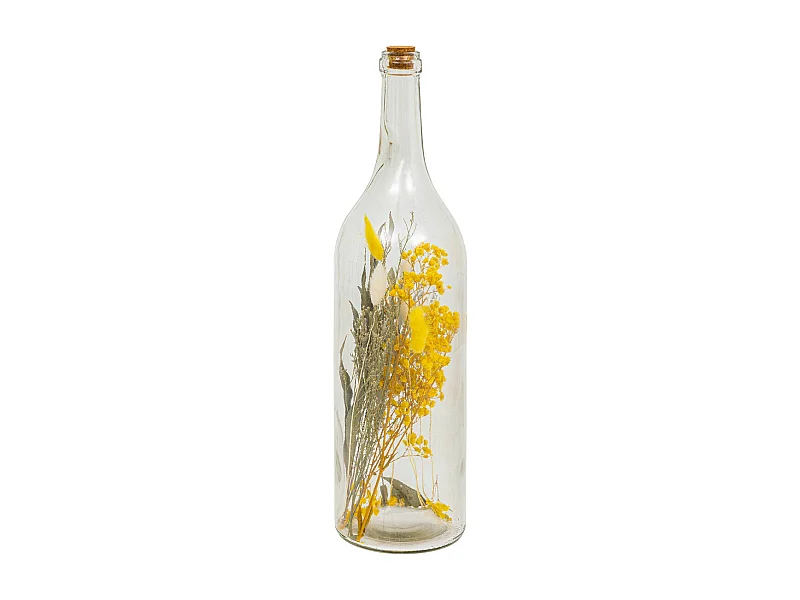 Fleurs Séchées Jaune dans une Bouteille en Verre H 46.6 cm