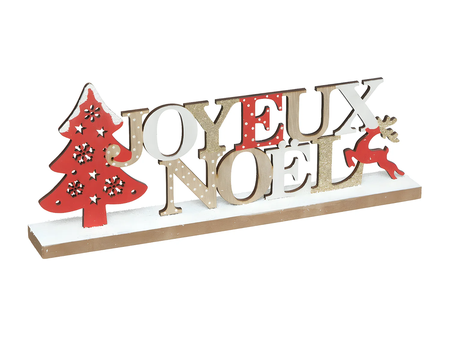 Objet déco Joyeux Noël en bois avec un Sapin rouge L 34 cm