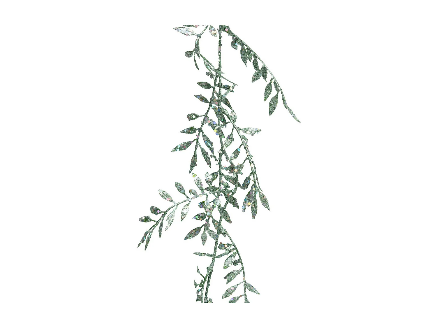 Guirlande de Noël Feuilles vertes paillettes irisées et argentées L 180 cm