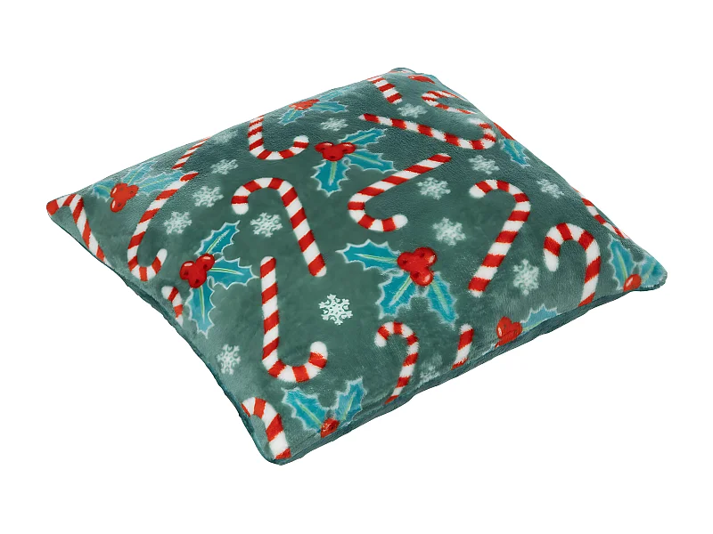 Coussin décoratif motif Houx et Sucre d'orge de Noël Vert et Rouge 40 x 40 cm
