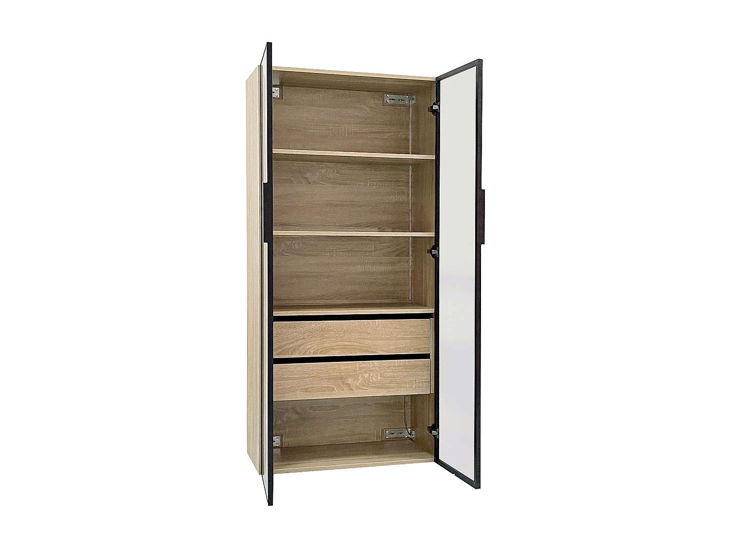 Vitrine、Móveis de casa de banho com LED - 2 gavetas grandes e 2 portas de vidro - Natural