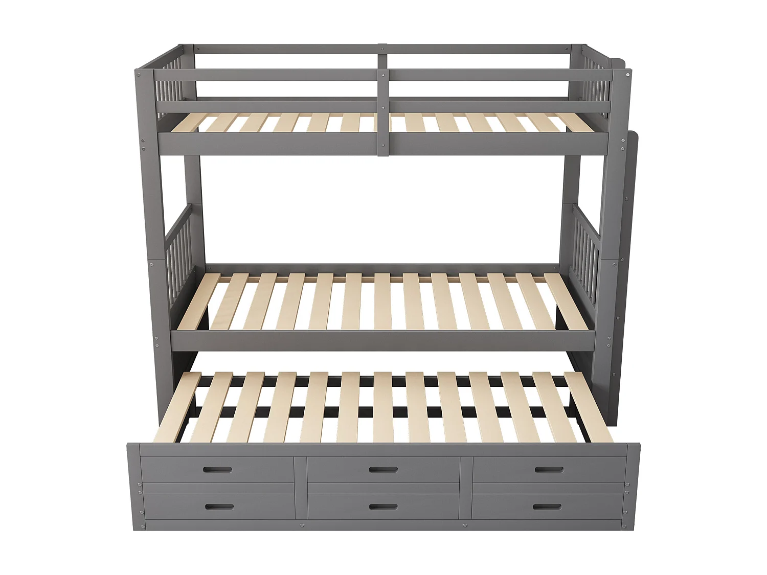 Lit superposé 90x200cm - Lit d'Enfant Cadre de Lit en Pin et MDF avec échelle Échelle - Lit Extensible + 3 Tiroirs Gris