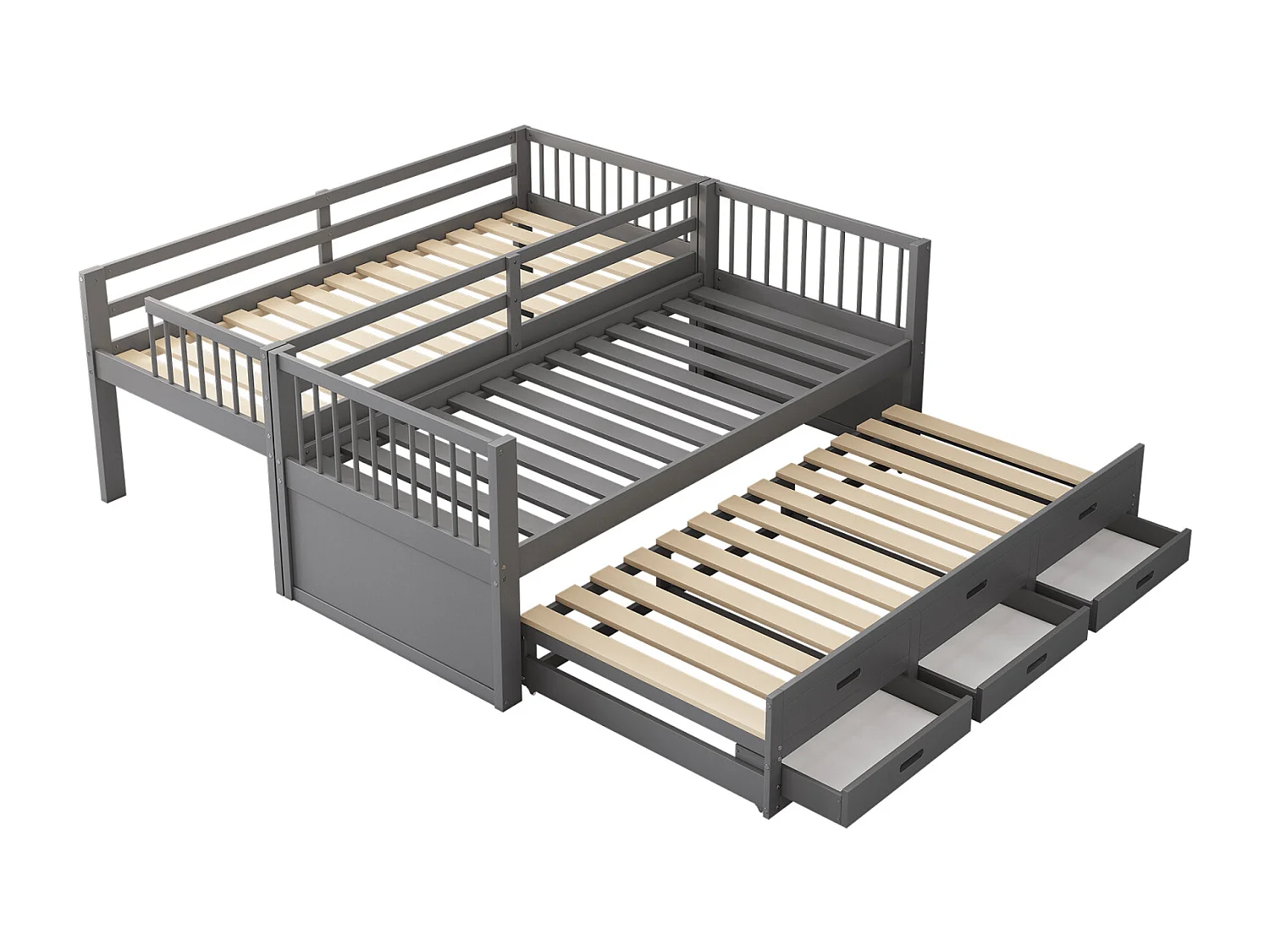 Lit superposé 90x200cm - Lit d'Enfant Cadre de Lit en Pin et MDF avec échelle Échelle - Lit Extensible + 3 Tiroirs Gris