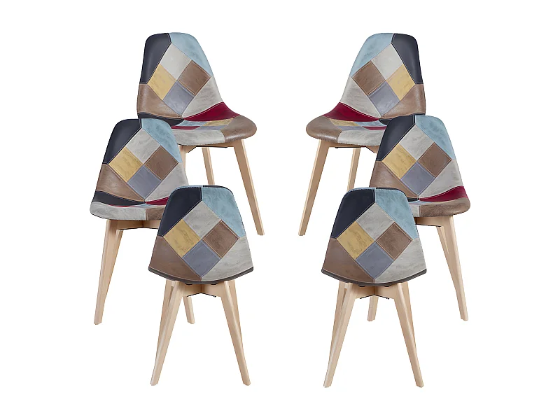 Packs Sillas Comedor - Pack 6 Sillas Kelen Patchwork Polipiel - Rojo