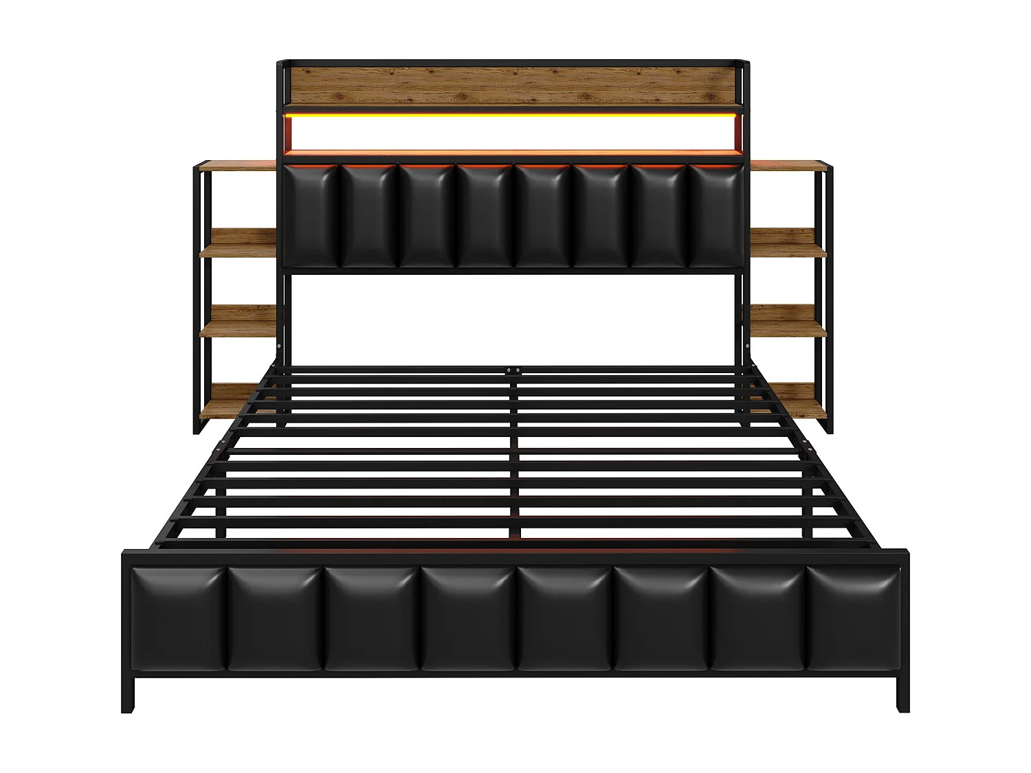 Kunstleren bed 160x200cm - met LED en planken - Zwart