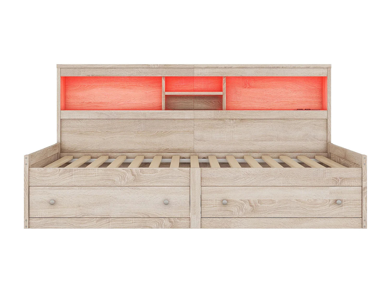 Tagesbett 90x200cm – mit USB-Anschluss & 2 Schubladen – Lattenrost – Natur