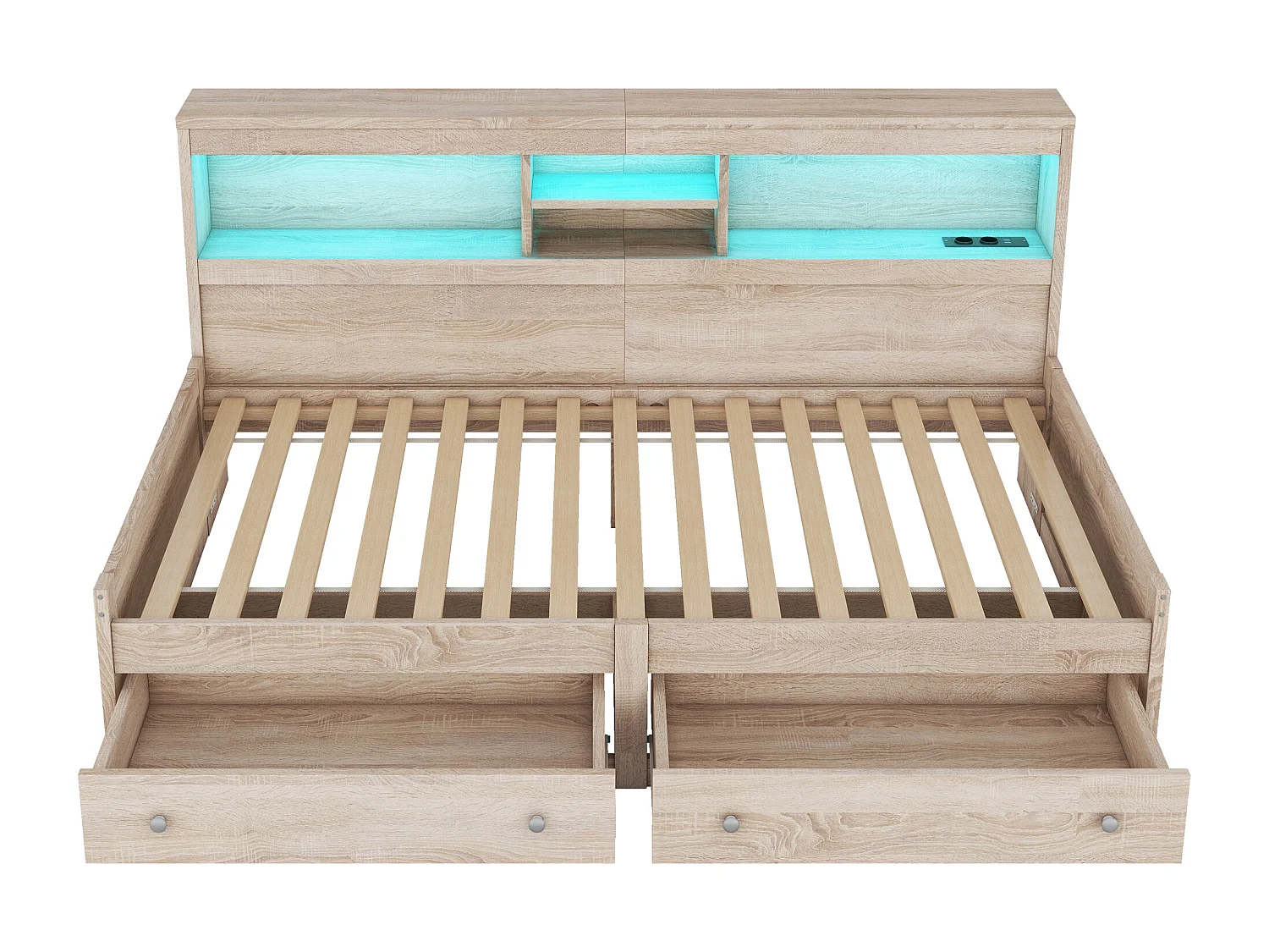 Tagesbett 90x200cm – mit USB-Anschluss & 2 Schubladen – Lattenrost – Natur