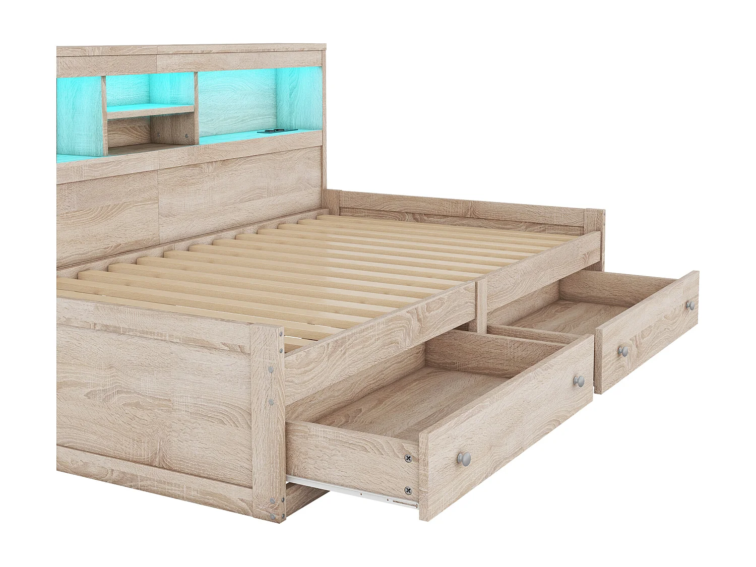 Tagesbett 90x200cm – mit USB-Anschluss & 2 Schubladen – Lattenrost – Natur