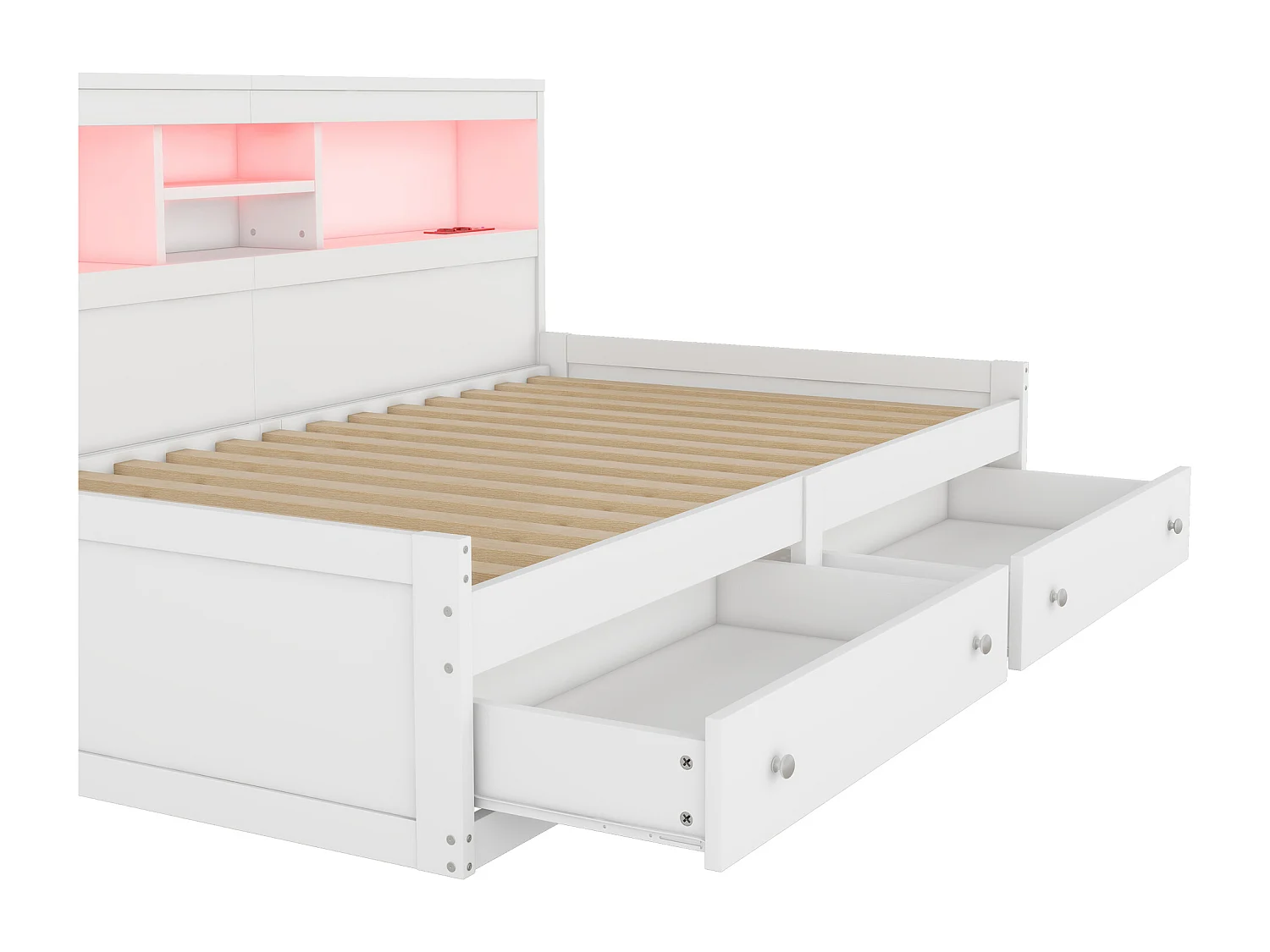 Lit banquette 90x200cm - avec prise USB & 2 tiroirs - sommier à lattes - Blanc