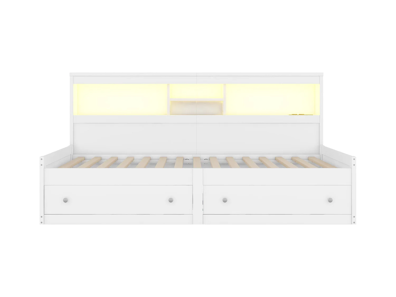 Lit banquette 90x200cm - avec prise USB & 2 tiroirs - sommier à lattes - Blanc