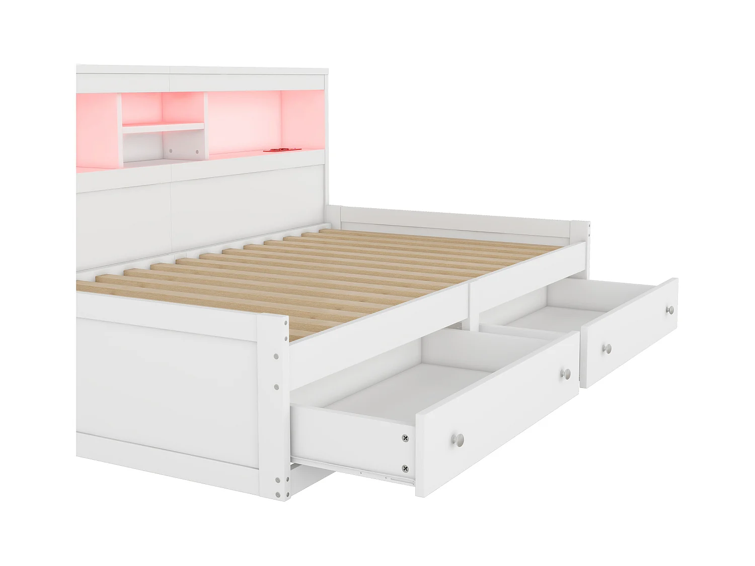Lit banquette 90x200cm - avec prise USB & 2 tiroirs - sommier à lattes - Blanc