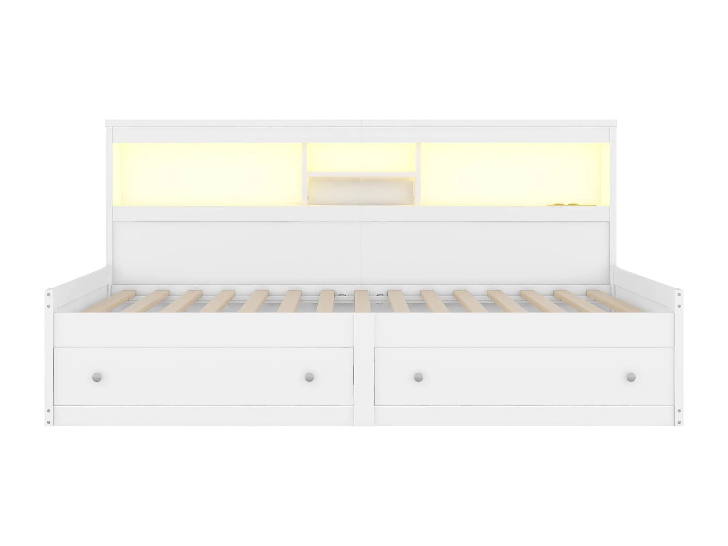 Cama-cama 90x200cm - com tomada USB e 2 gavetas - base de ripas - Branco