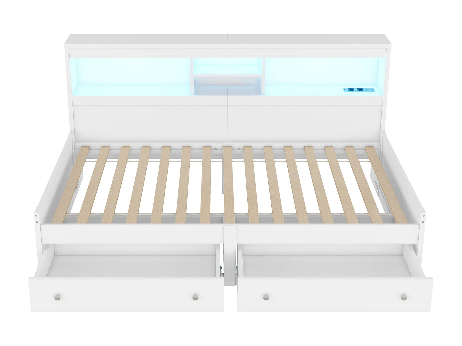 Cama-cama 90x200cm - com tomada USB e 2 gavetas - base de ripas - Branco