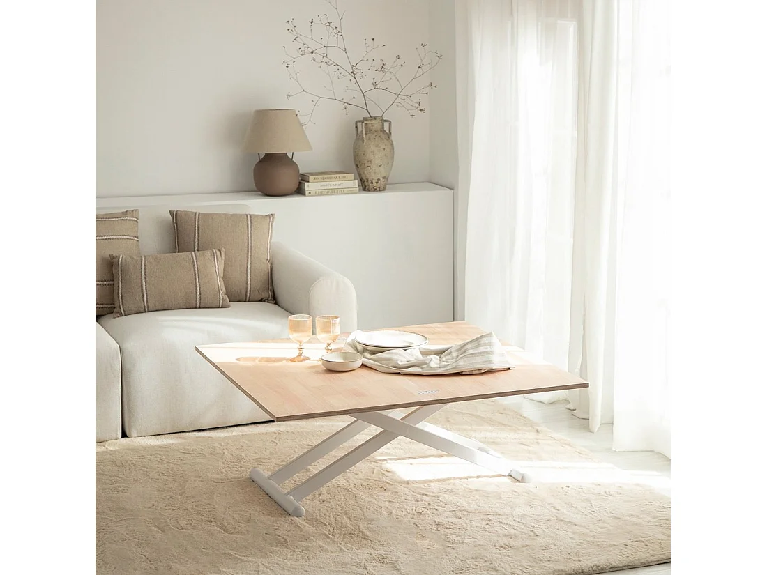 Mesa de centro elevable y extensible de Madera Natural 46 x 110- Tapi