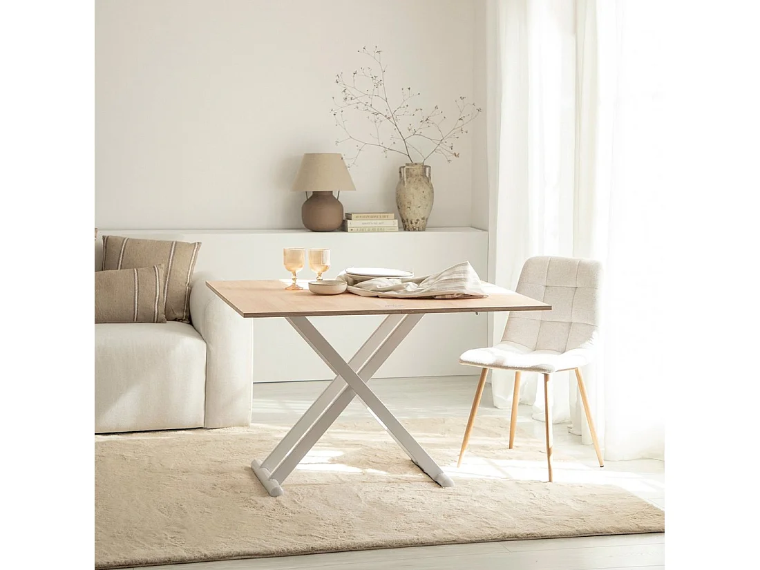 Table basse relevable en bois naturel 110x46-75 cm-Tapi