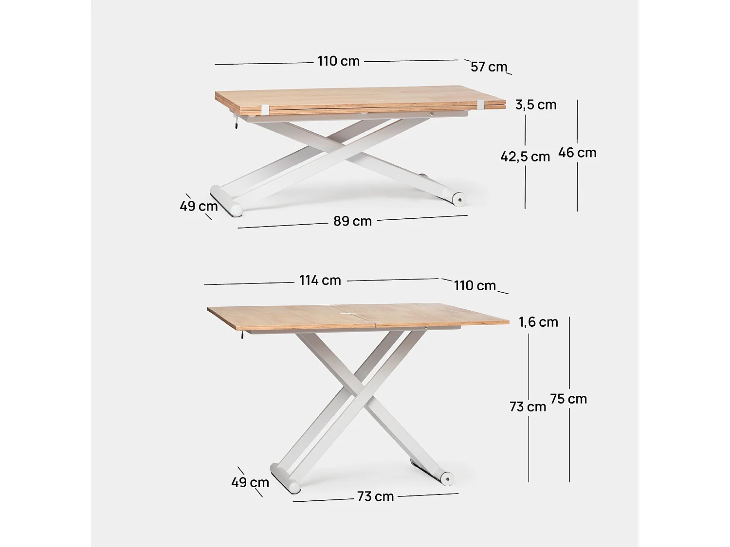 Table basse relevable en bois naturel 110x46-75 cm-Tapi