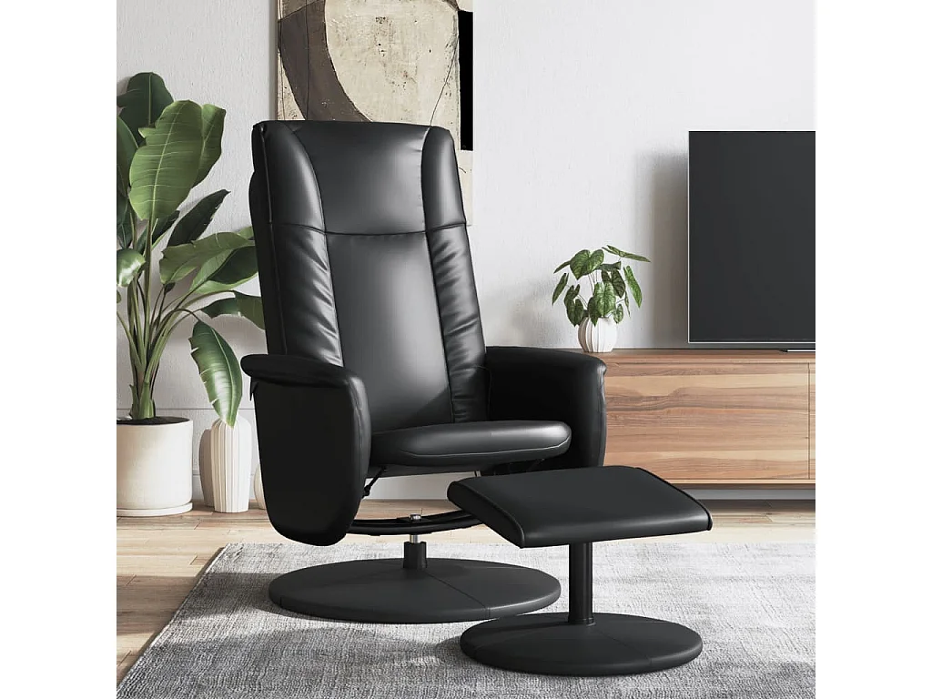 Relaxsessel mit Fußhocker Schwarz Kunstleder
