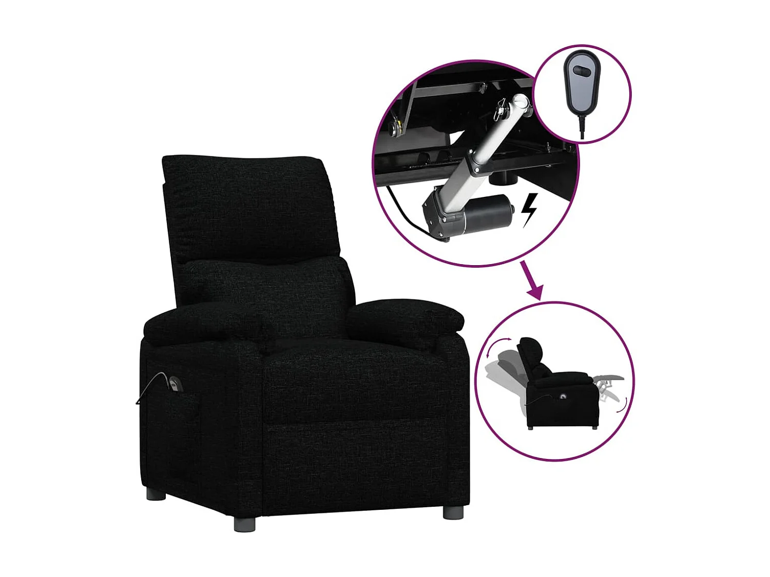 Fauteuil inclinable électrique Noir Tissu
