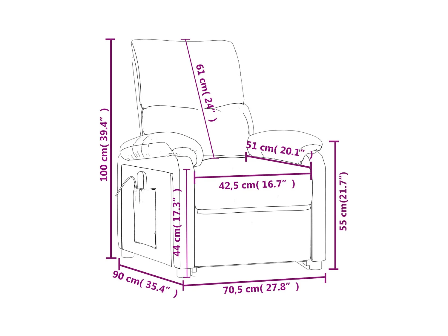 Fauteuil verstelbaar elektrisch stof zwart