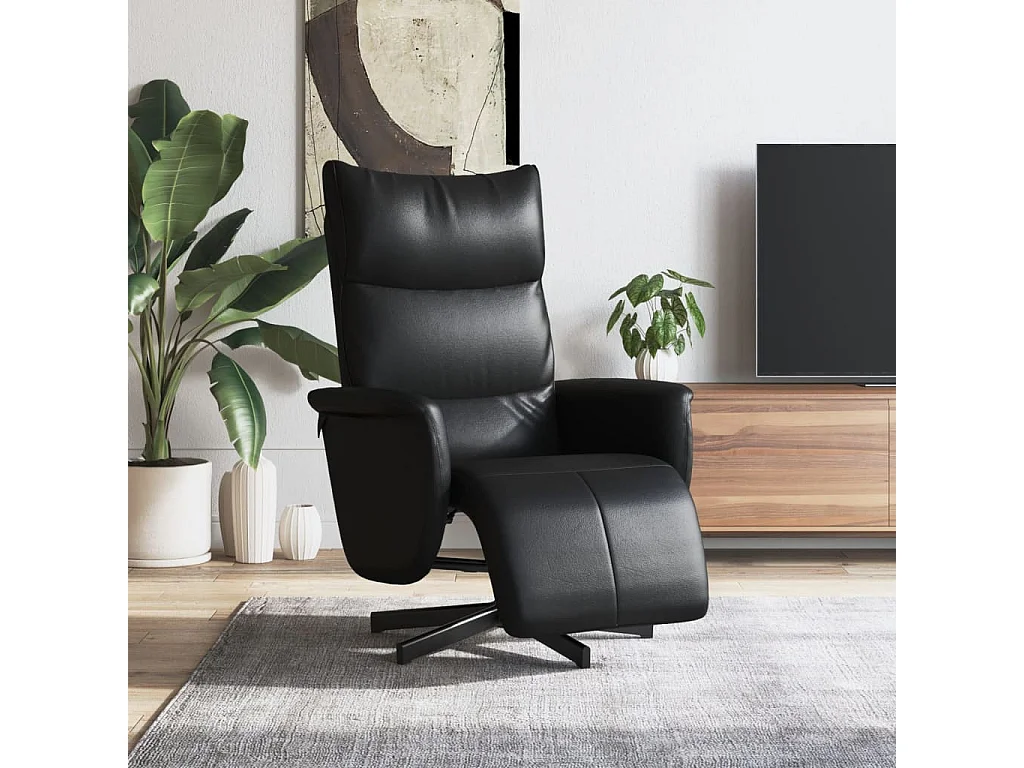 Sillón reclinable con reposapiés cuero sintético negro