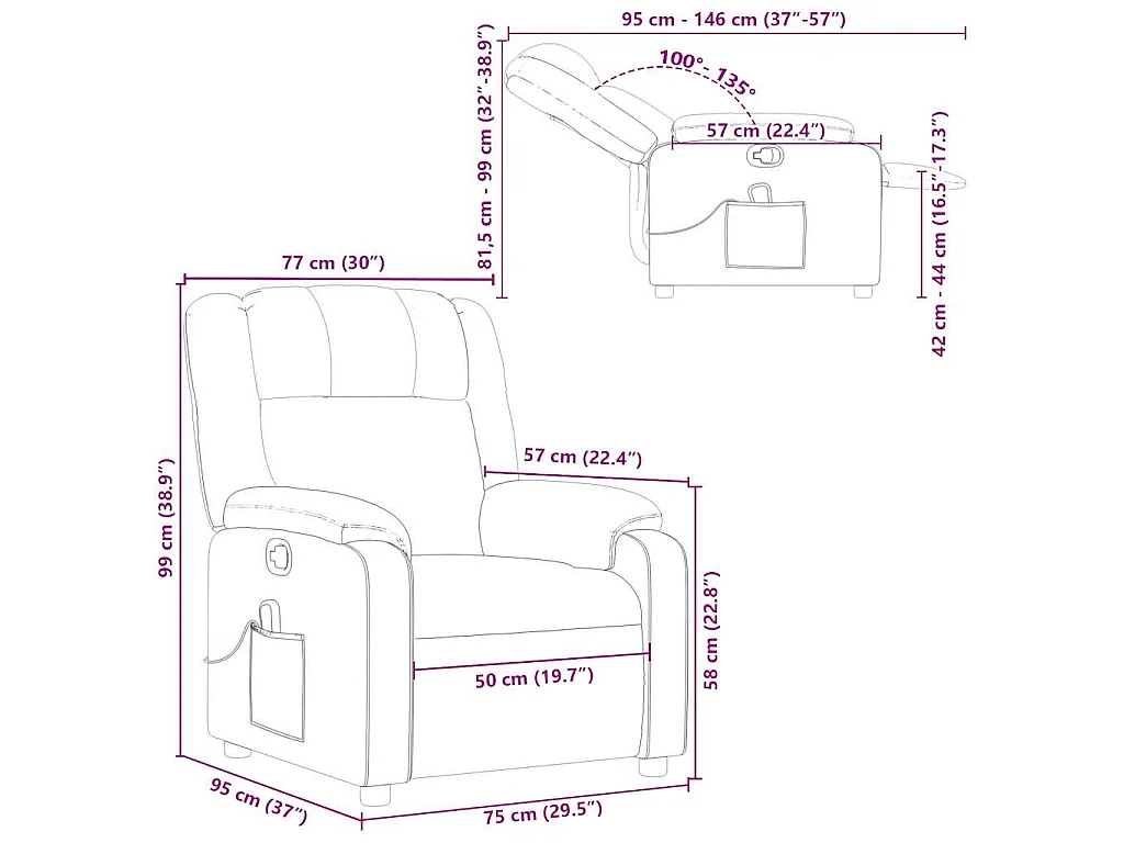 Fauteuil de massage inclinable Noir Similicuir