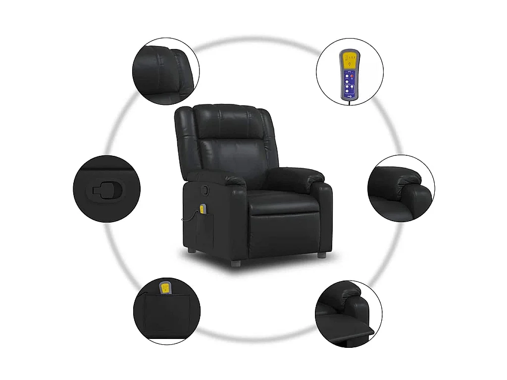 Fauteuil de massage inclinable Noir Similicuir
