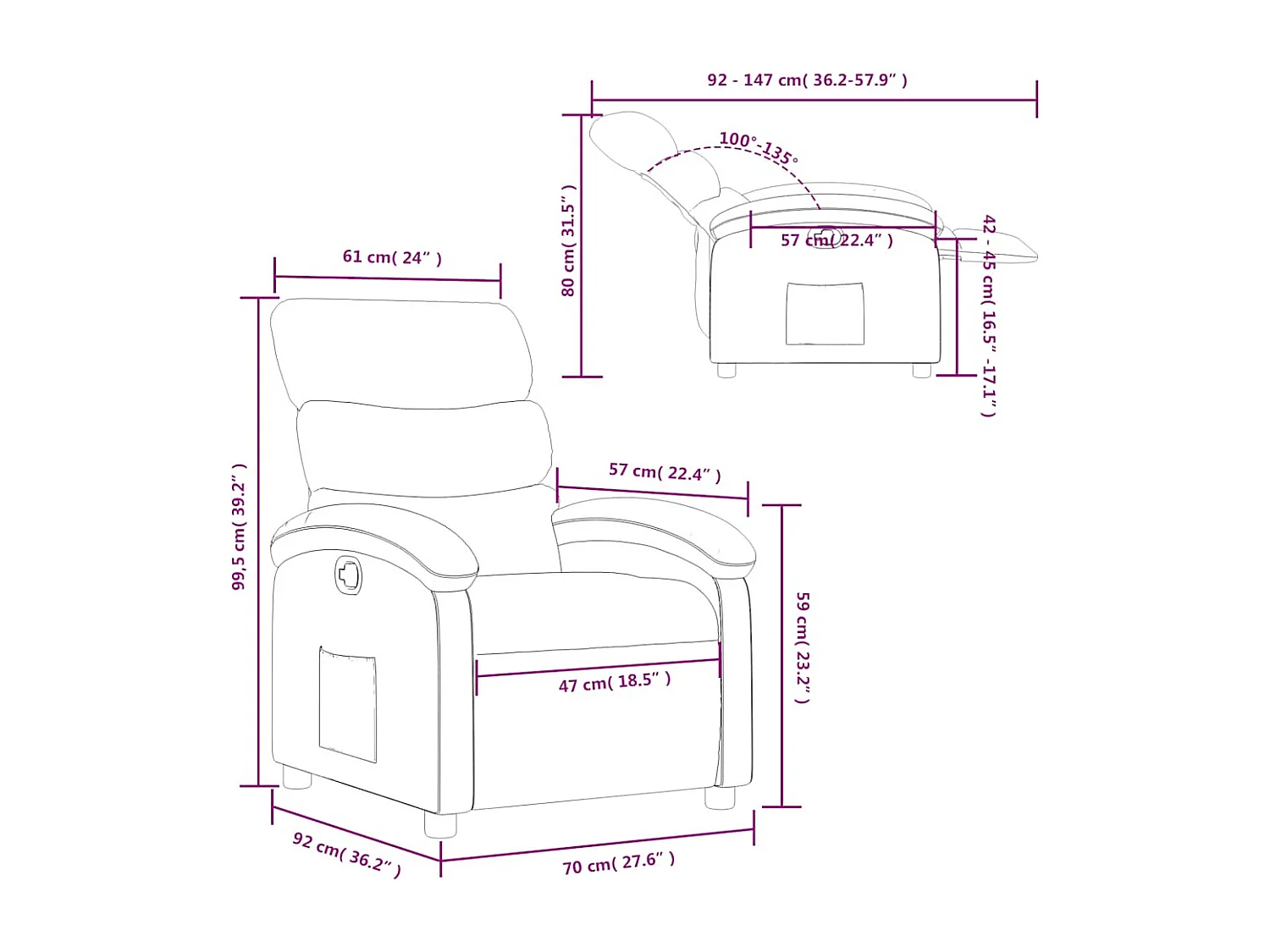 Fauteuil inclinable Noir Similicuir