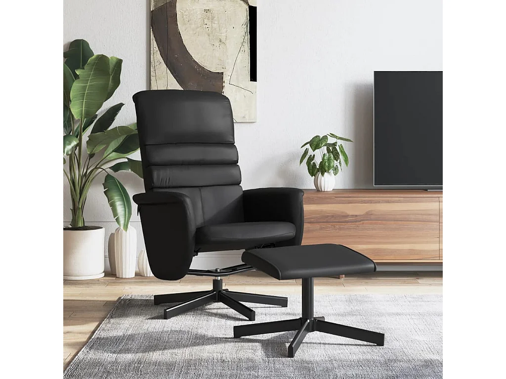 Sillón reclinable con reposapiés cuero sintético negro