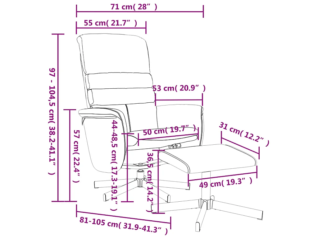 Fauteuil inclinable avec repose-pied noir similicuir