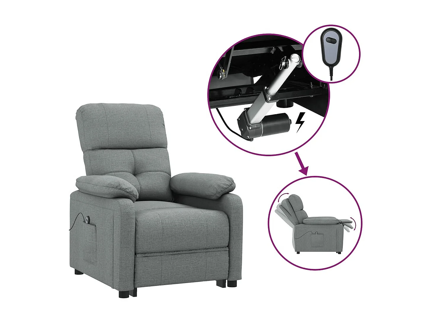 Sillón reclinable eléctrico de tela gris oscuro