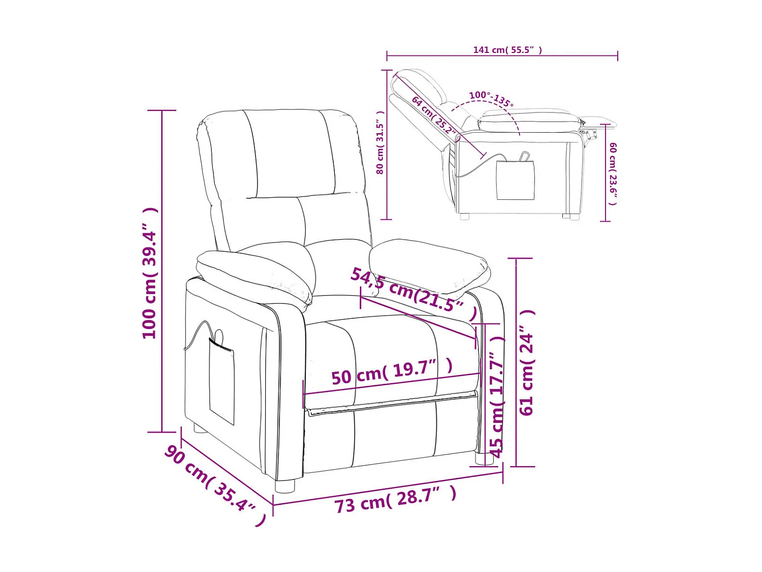 Sillón reclinable eléctrico de tela gris oscuro