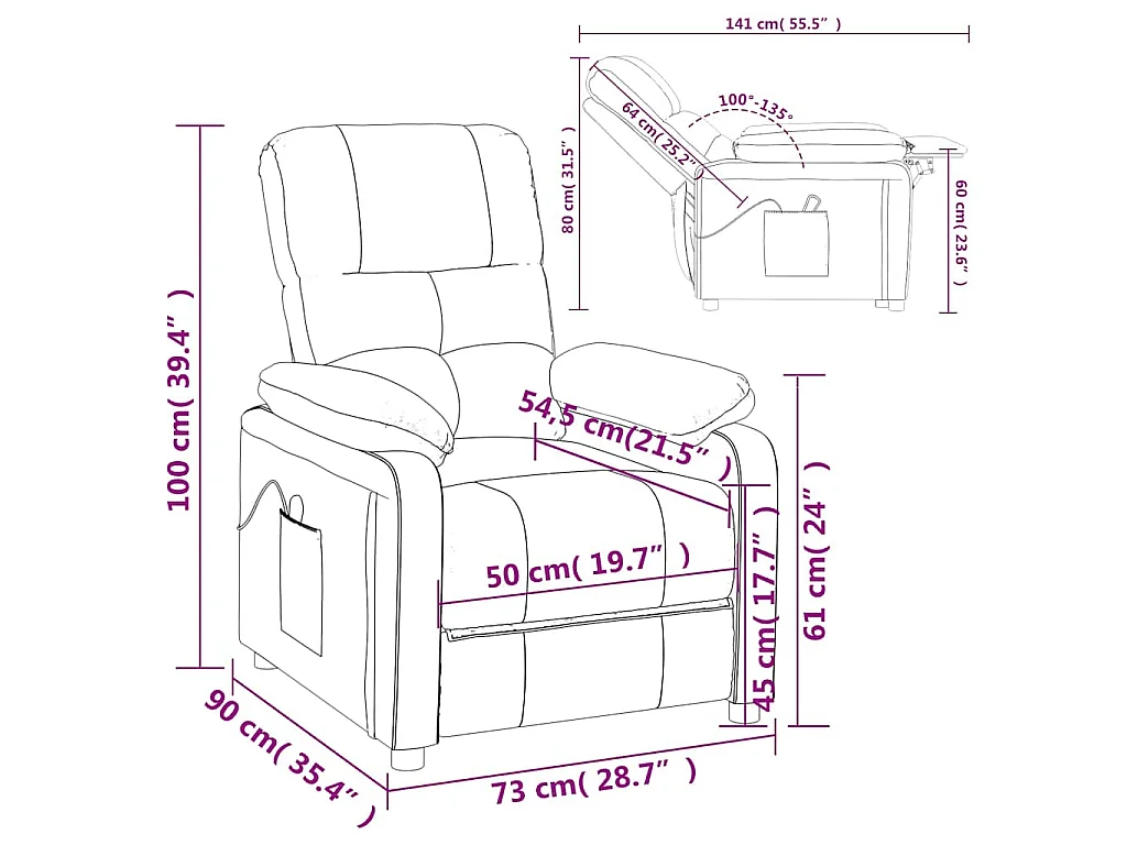 Fauteuil inclinable électrique Gris foncé Tissu
