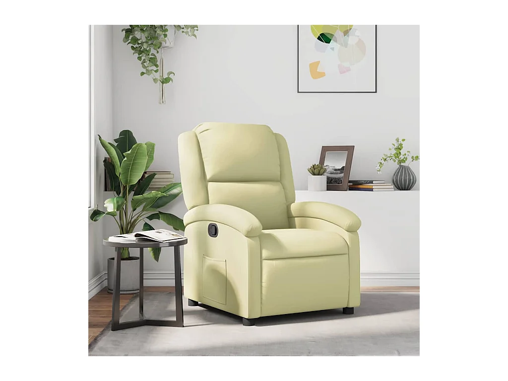 Fauteuil inclinable crème cuir véritable