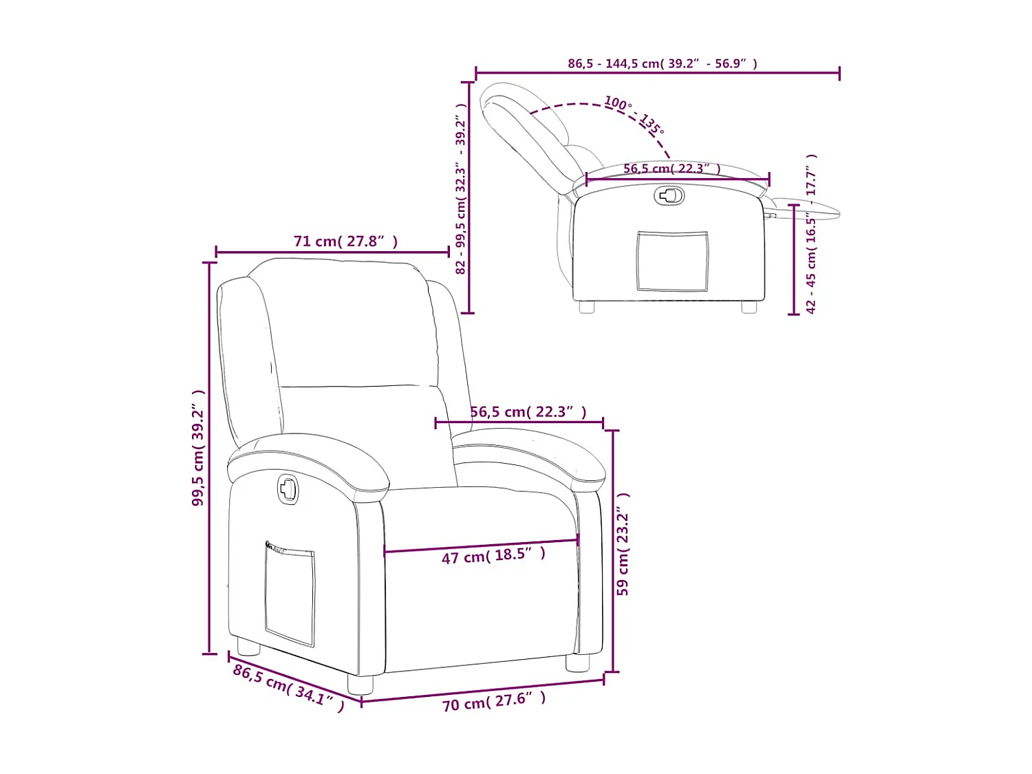 Fauteuil inclinable crème cuir véritable
