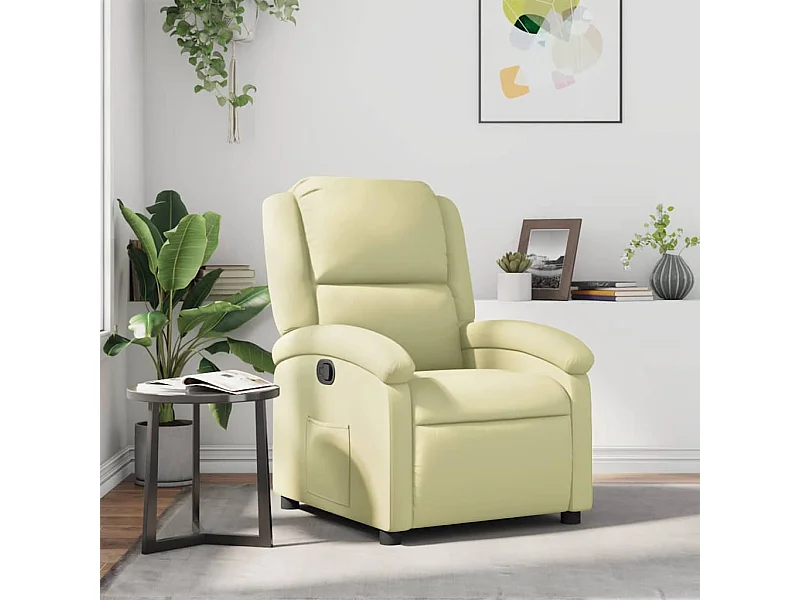Fauteuil inclinable crème cuir véritable