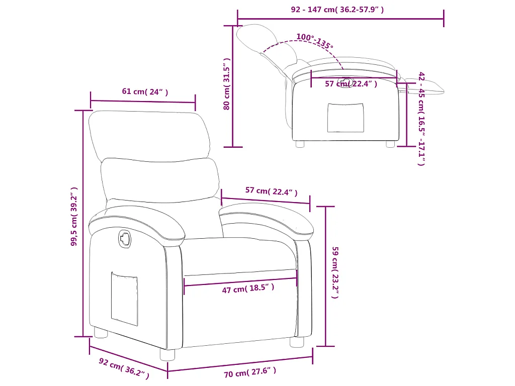 Fauteuil verstelbaar stof donkerbruin