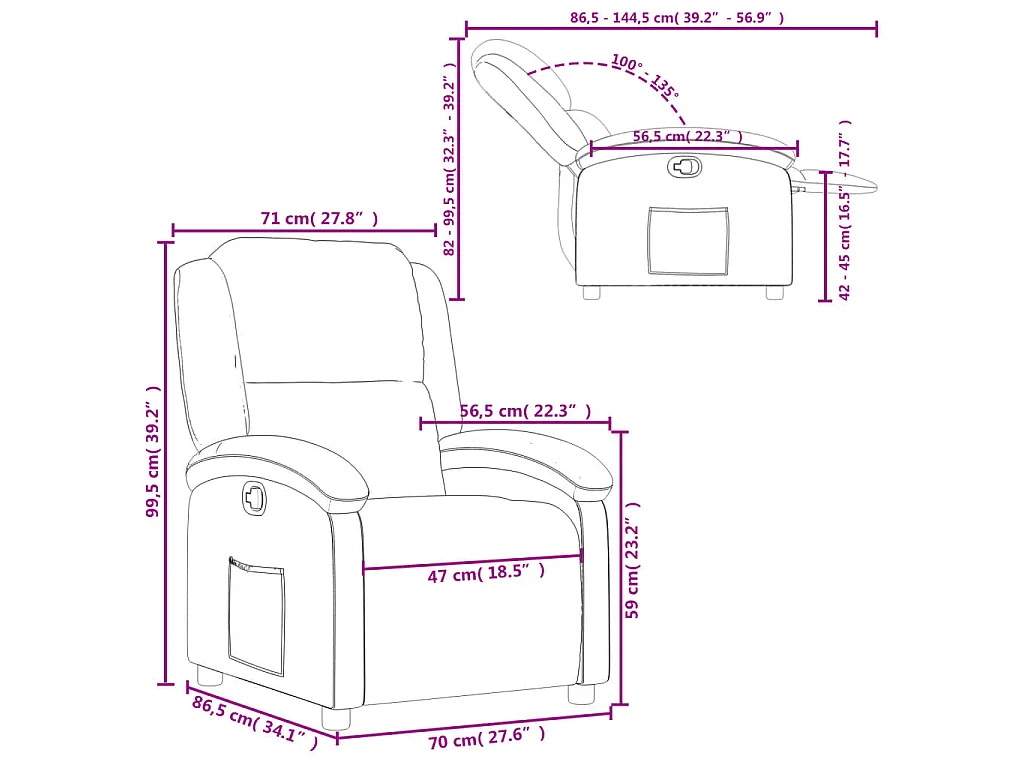Sillón reclinable de tela negro
