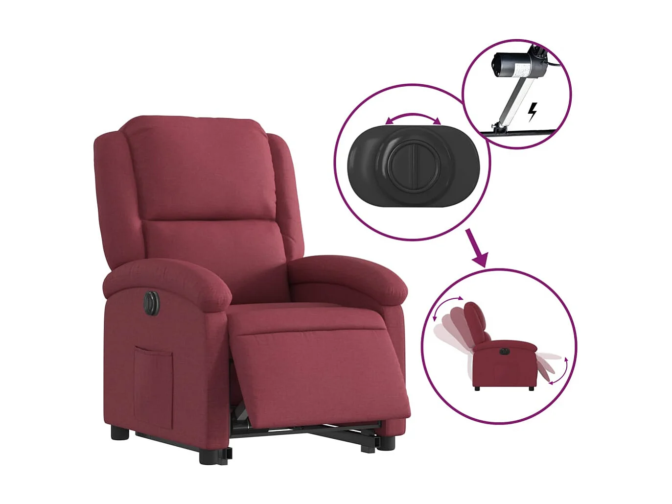 Fauteuil inclinable électrique rouge bordeaux tissu