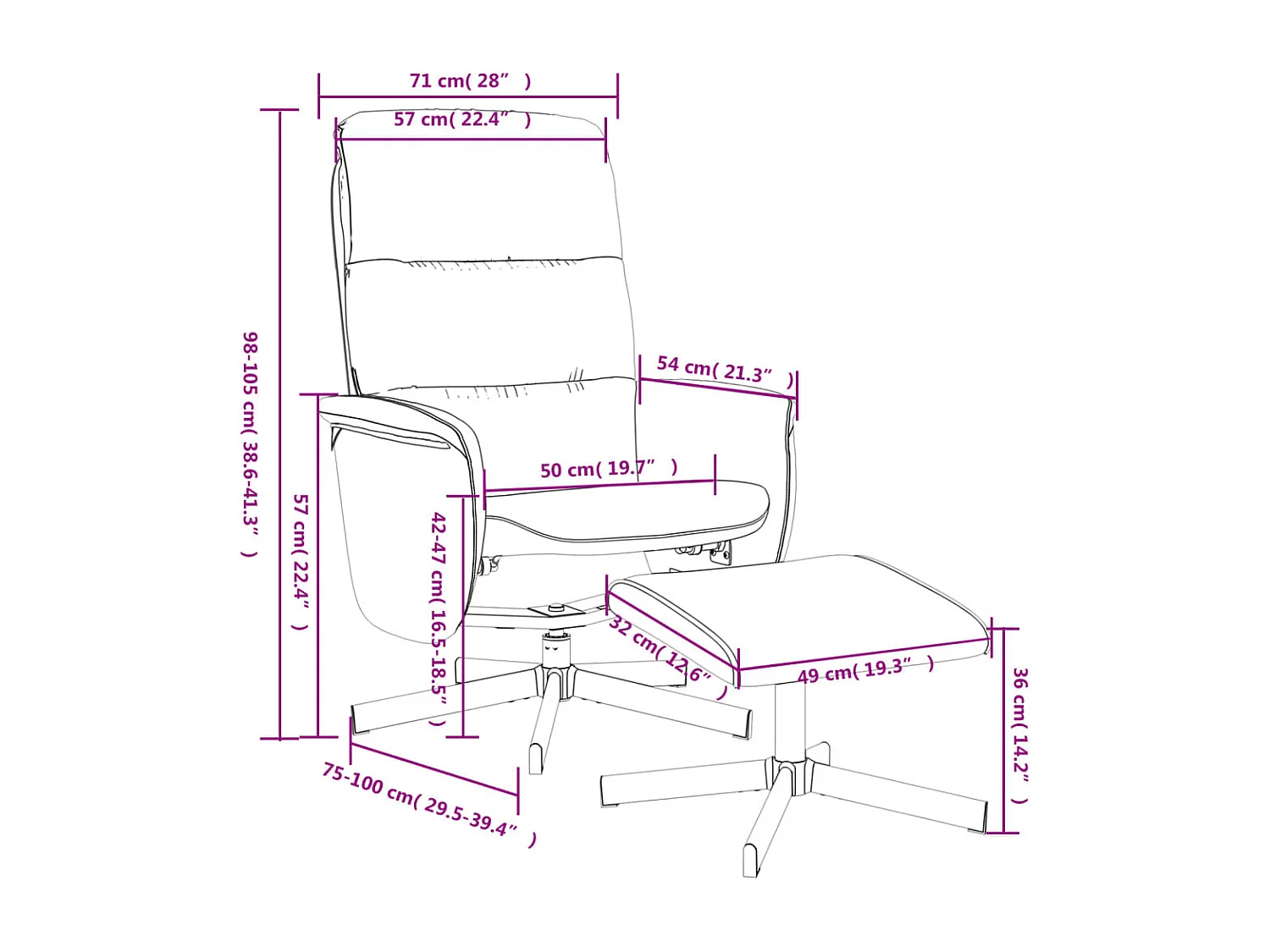 Fauteuil inclinable avec repose-pied gris clair tissu