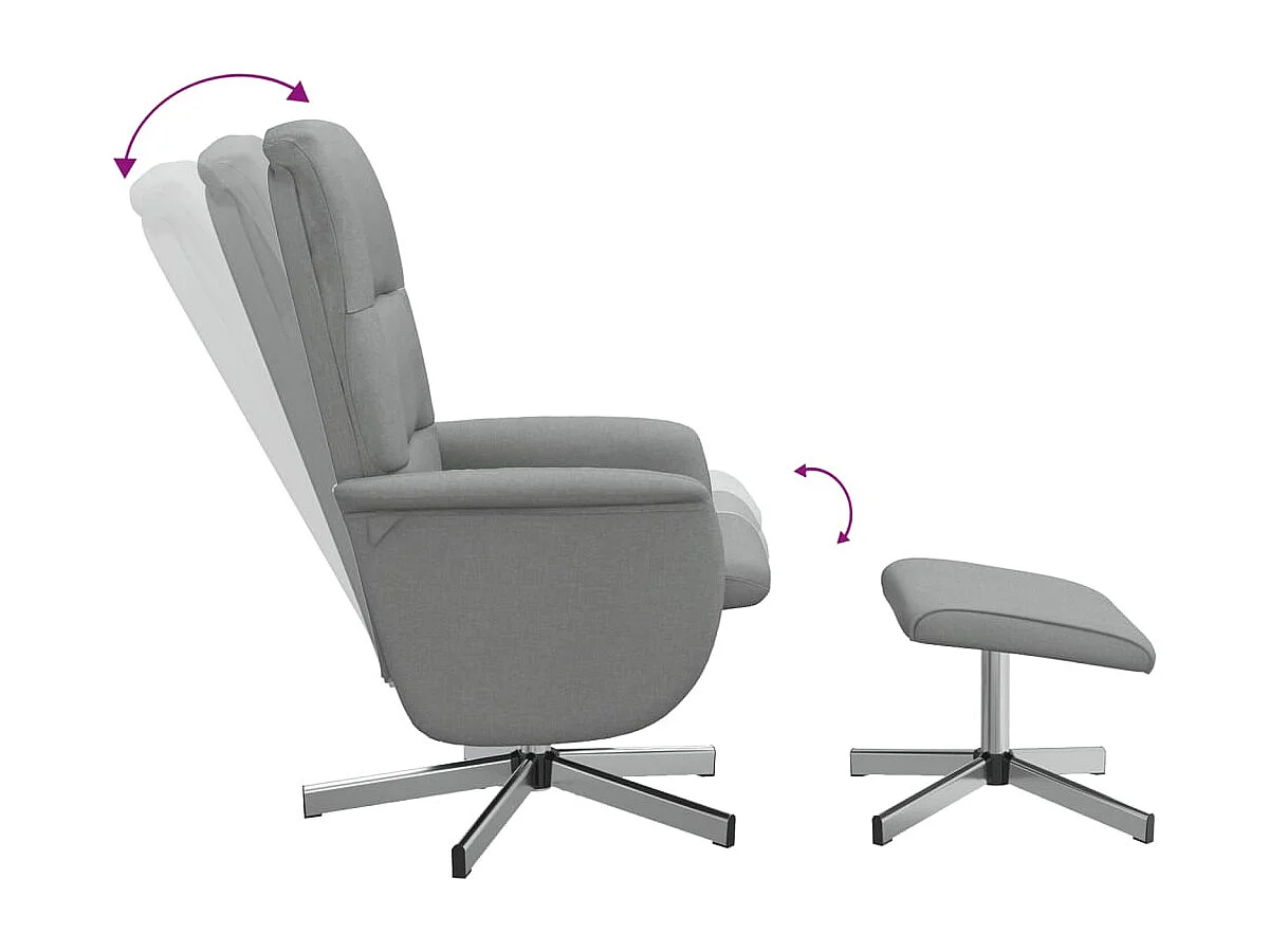 Fauteuil verstelbaar met voetenbankje stof lichtgrijs
