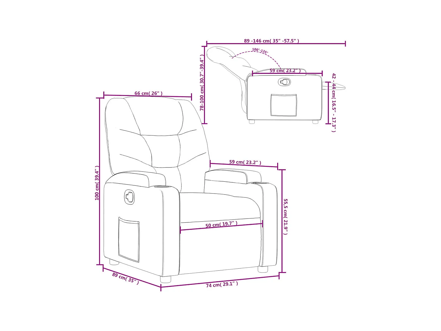 Fauteuil inclinable en tissu gris foncé