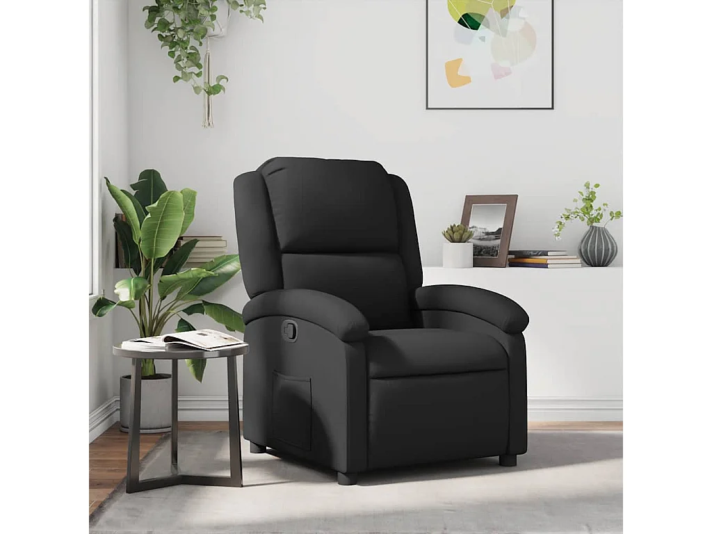 Fauteuil inclinable en cuir véritable noir
