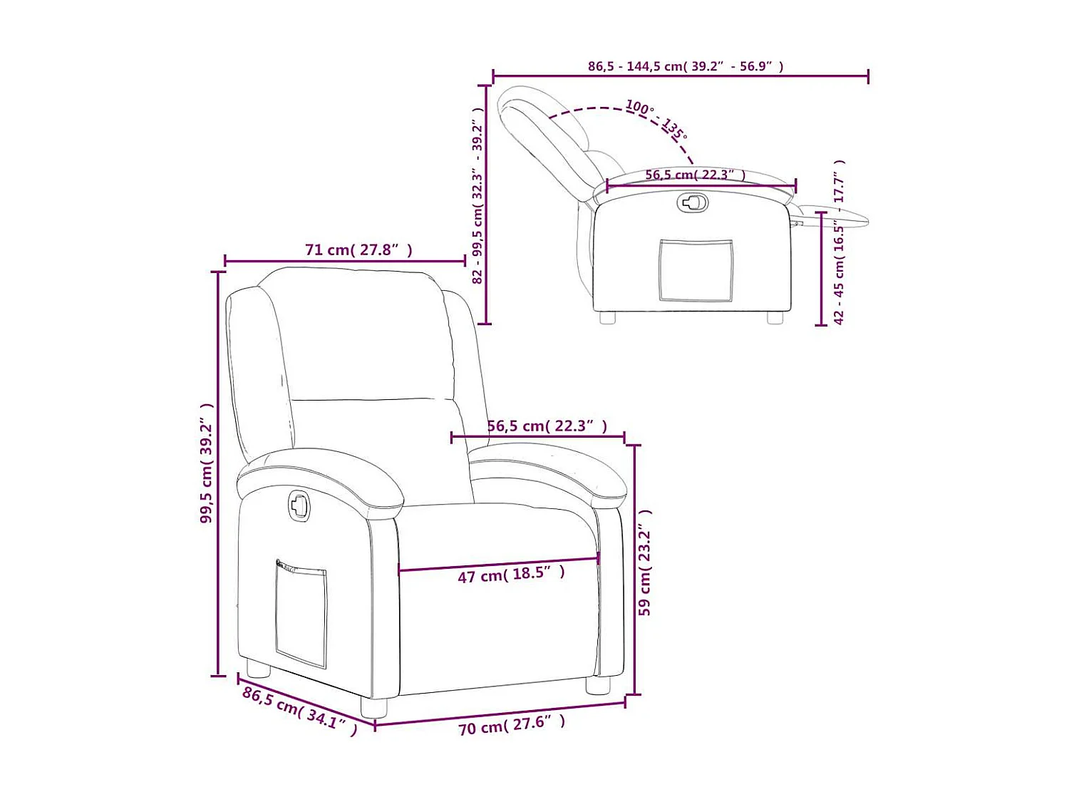 Fauteuil inclinable en cuir véritable noir